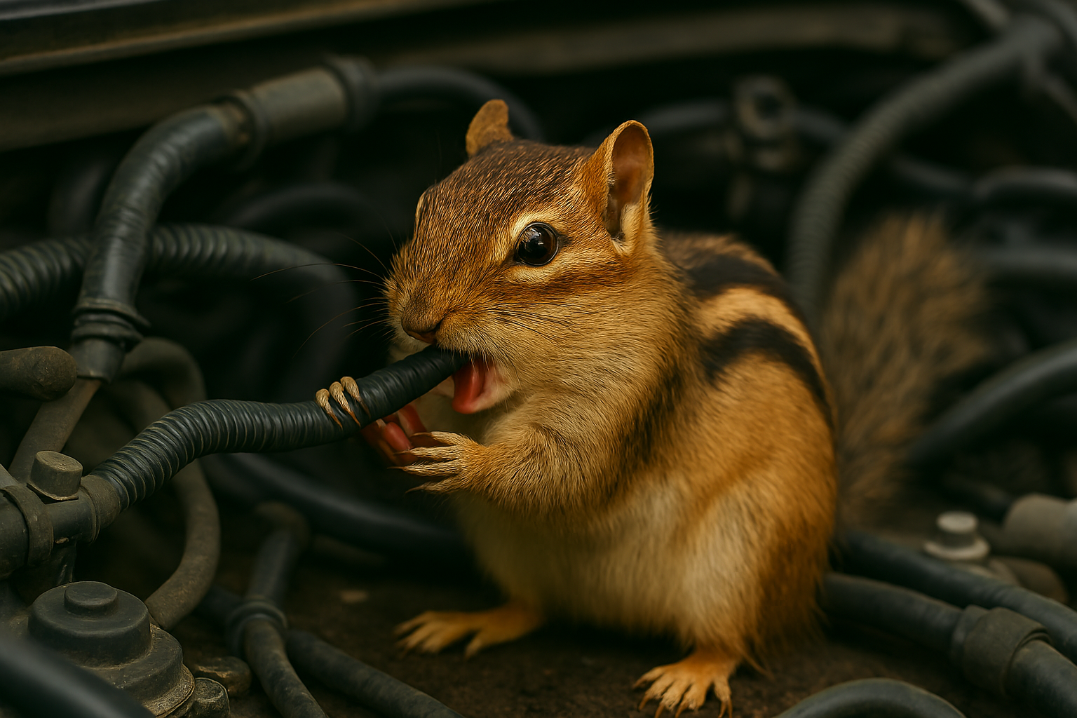 chipmunk chewing wires