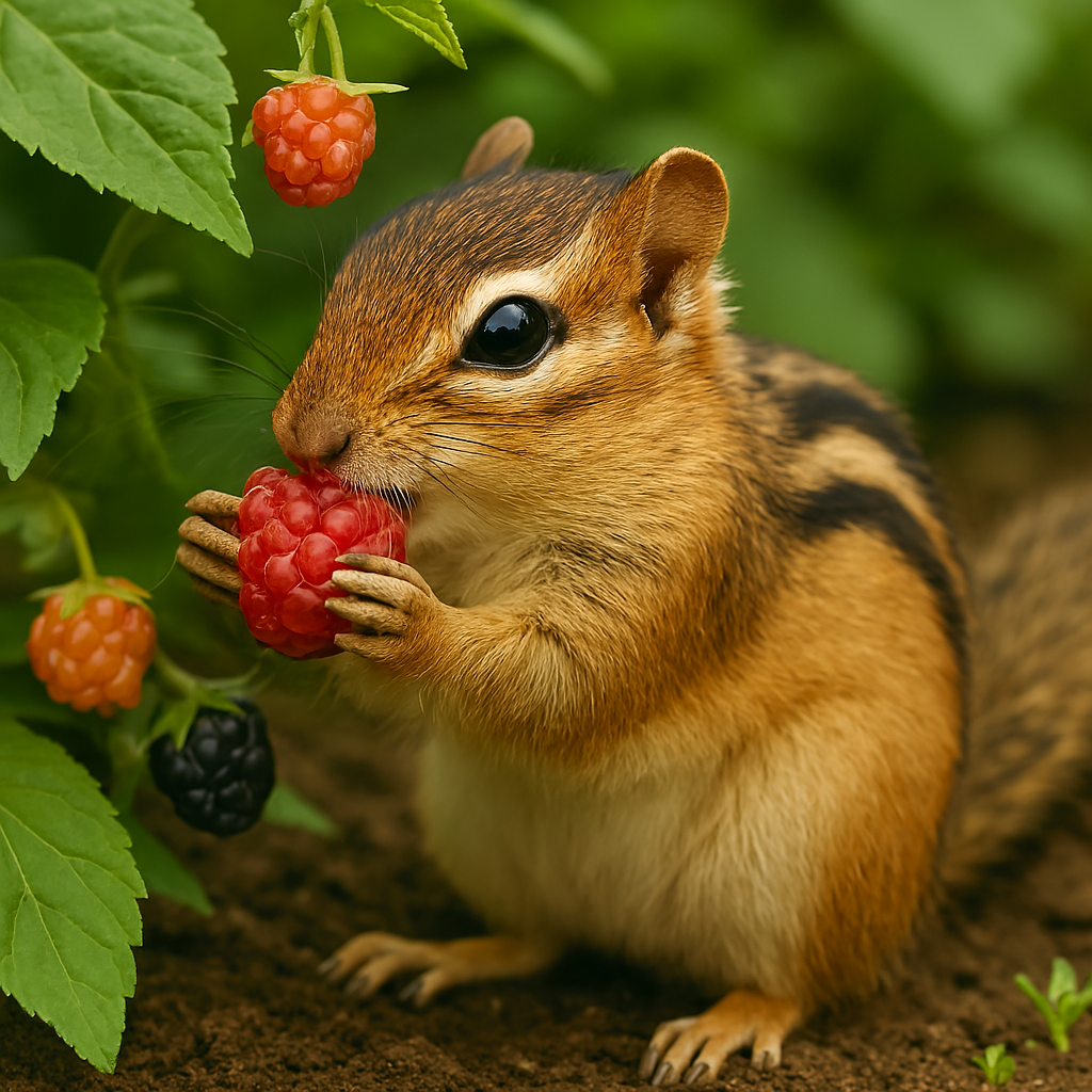 chipmunk eating fruit